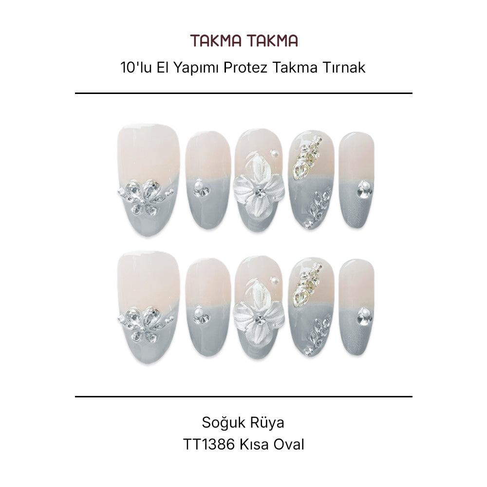 Tekrar Kullanılabilir El Yapımı Protez Takma Tırnak TT1386 - Soğuk Rüya - 10'lu