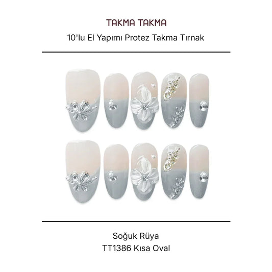 10'lu Mavi Kısa Oval TT1386 Tekrar Kullanılabilir El Yapımı Protez Takma Tırnak