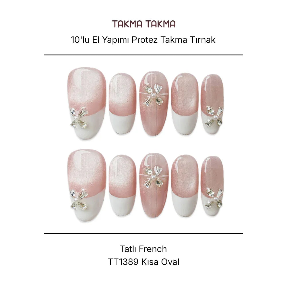 10'lu Ten Rengi Kısa Oval  TT1389 Tekrar Kullanılabilir El Yapımı Protez Takma Tırnak