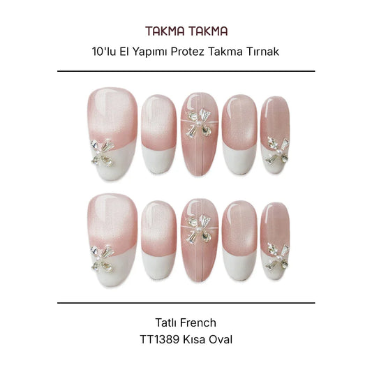 10'lu Ten Rengi Kısa Oval  TT1389 Tekrar Kullanılabilir El Yapımı Protez Takma Tırnak