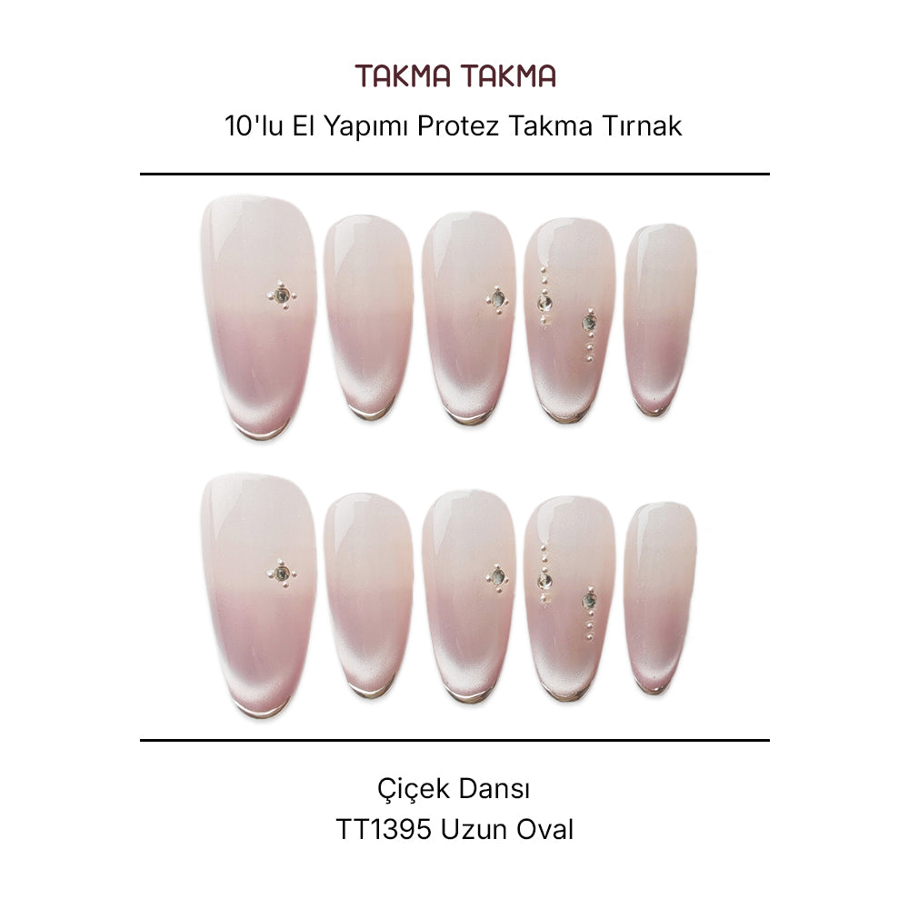 Tekrar Kullanılabilir El Yapımı Protez Takma Tırnak TT1395 Çiçek Dansı 10'lu