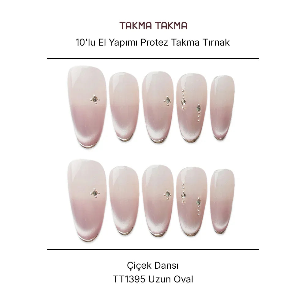 10'lu Ten Rengi Uzun Oval TT1395 Tekrar Kullanılabilir El Yapımı Protez Takma Tırnak