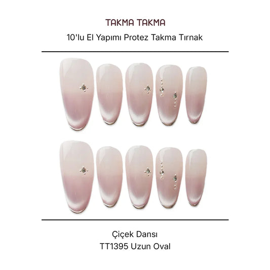 10'lu Ten Rengi Uzun Oval TT1395 Tekrar Kullanılabilir El Yapımı Protez Takma Tırnak