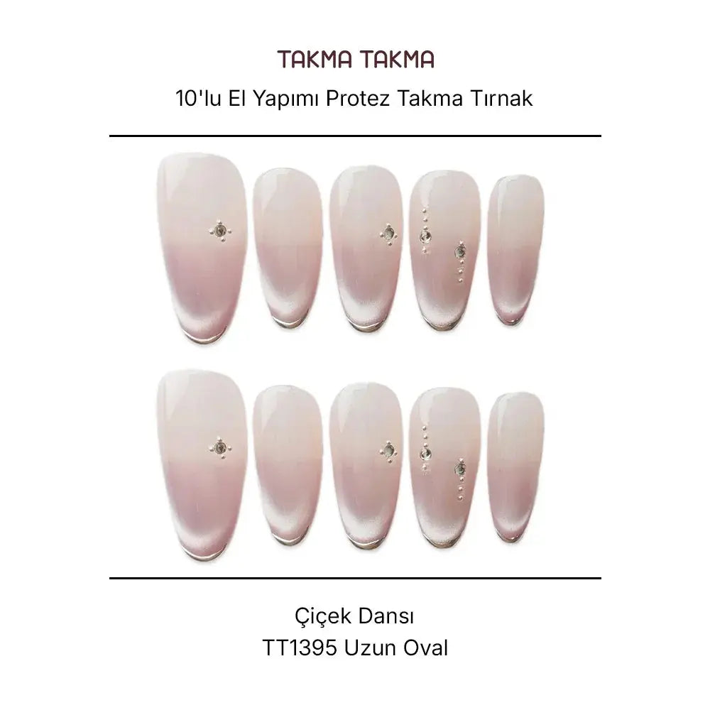 10'lu Ten Rengi Uzun Oval TT1395 Tekrar Kullanılabilir El Yapımı Protez Takma Tırnak Takma Takma
