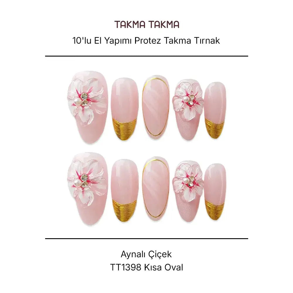 10'lu Pembe Kısa Oval TT1398 Tekrar Kullanılabilir El Yapımı Protez Takma Tırnak Takma Takma