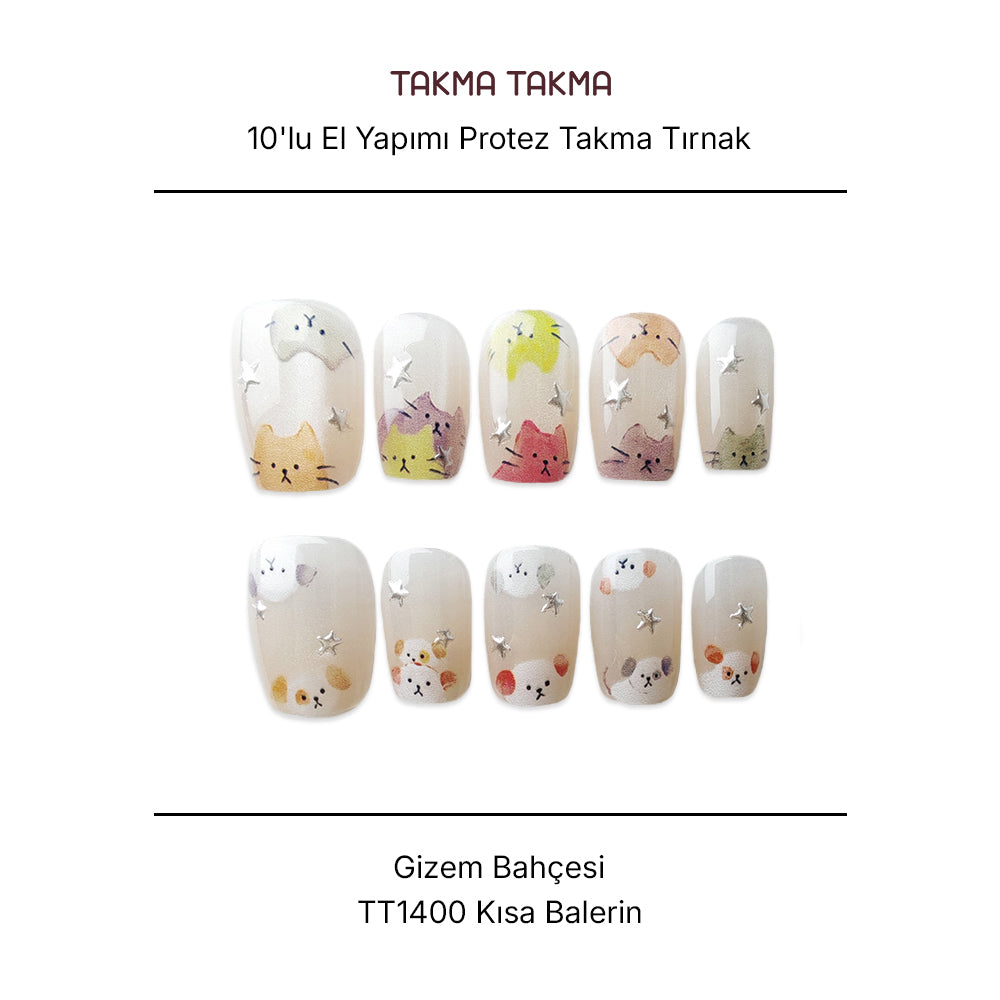 Tekrar Kullanılabilir El Yapımı Protez Takma Tırnak TT1400 Gizem Bahçesi 10'lu