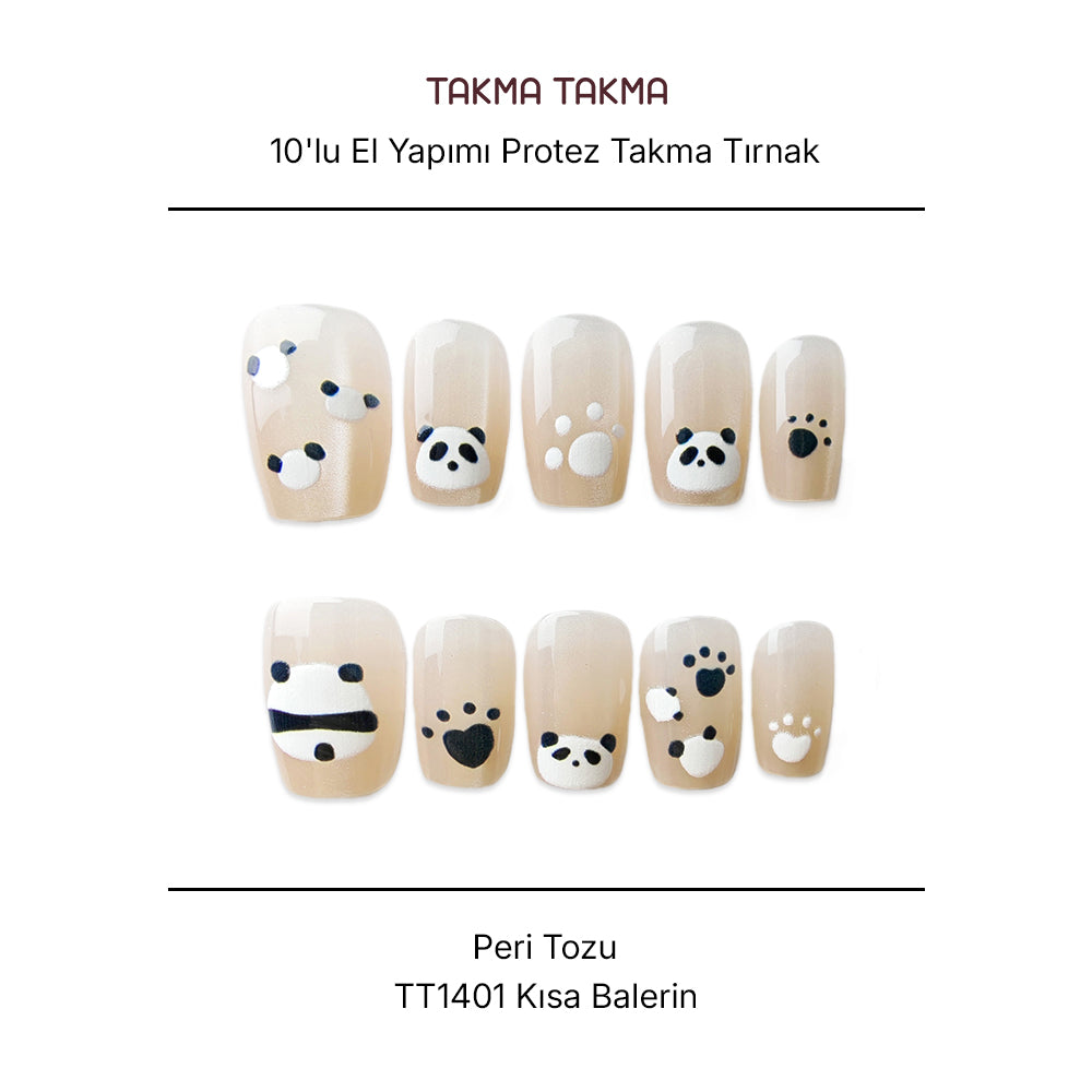Tekrar Kullanılabilir El Yapımı Protez Takma Tırnak TT1401 Peri Tozu 10'lu