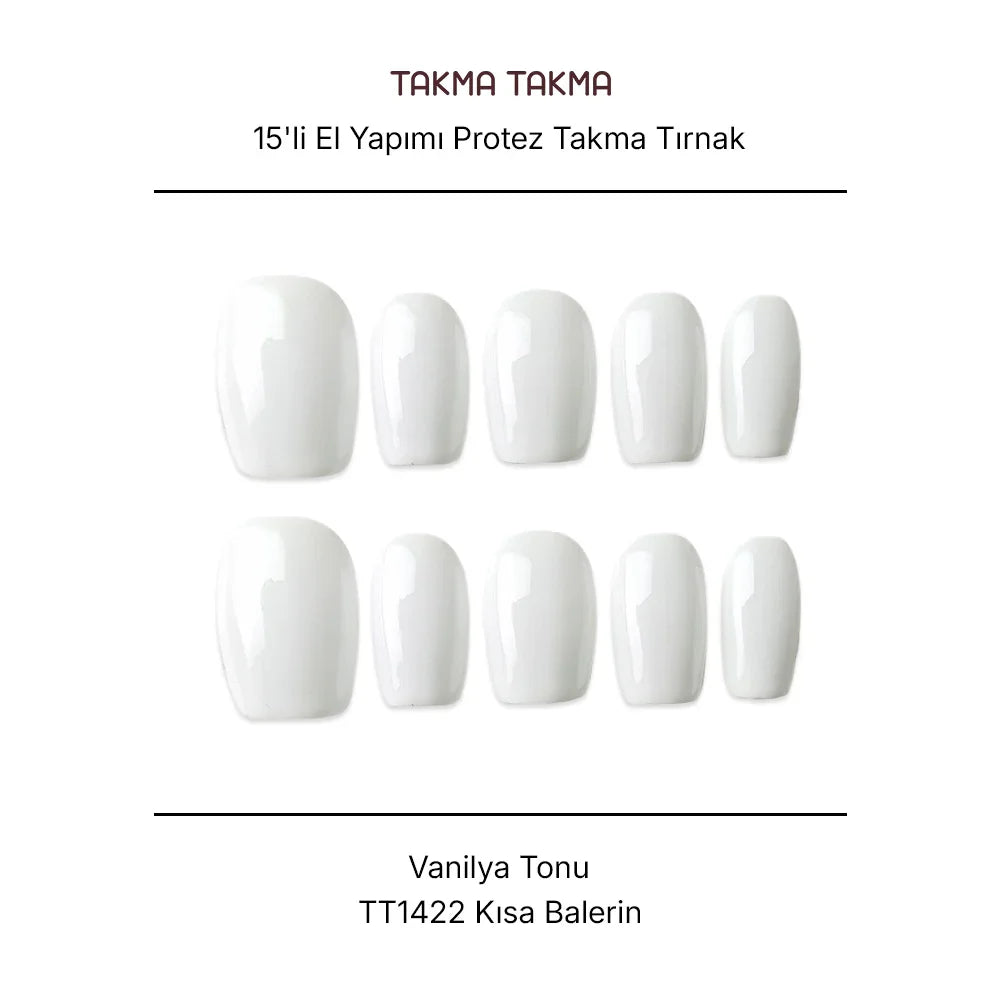 Tekrar Kullanılabilir El Yapımı Protez Takma Tırnak TT1422 - Vanilya Tonu 15'li