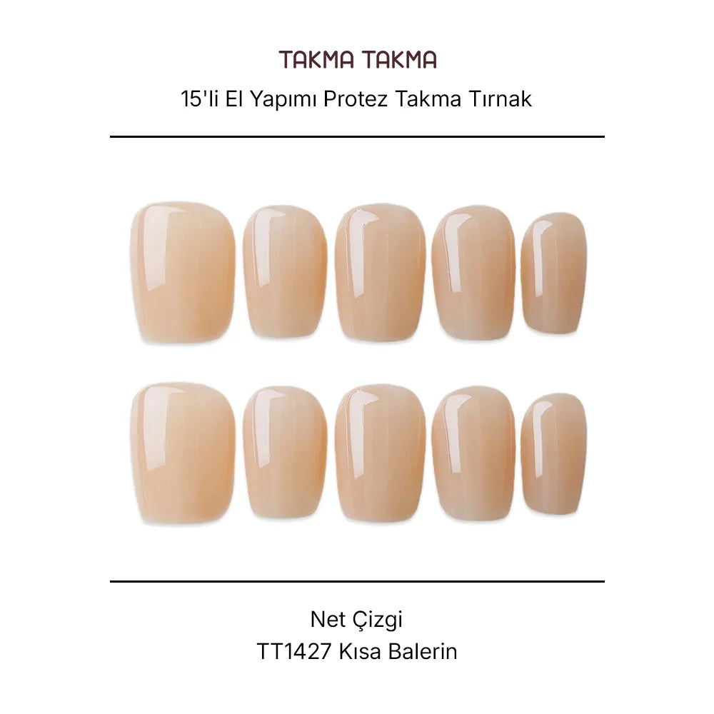 Tekrar Kullanılabilir El Yapımı Protez Takma Tırnak TT1427 - Net Çizgi 15'li