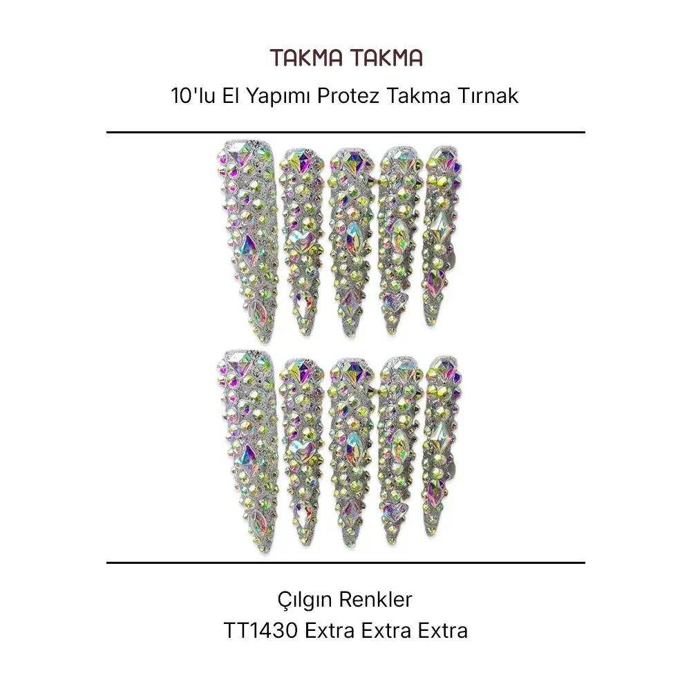 10'lu Beyaz Extra Extra Extra TT1430 Tekrar Kullanılabilir El Yapımı Protez Takma Tırnak Takma Takma