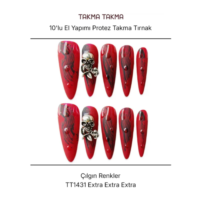 Tekrar Kullanılabilir El Yapımı Protez Takma Tırnak TT1431 - Çılgın Renkler - 10'lu
