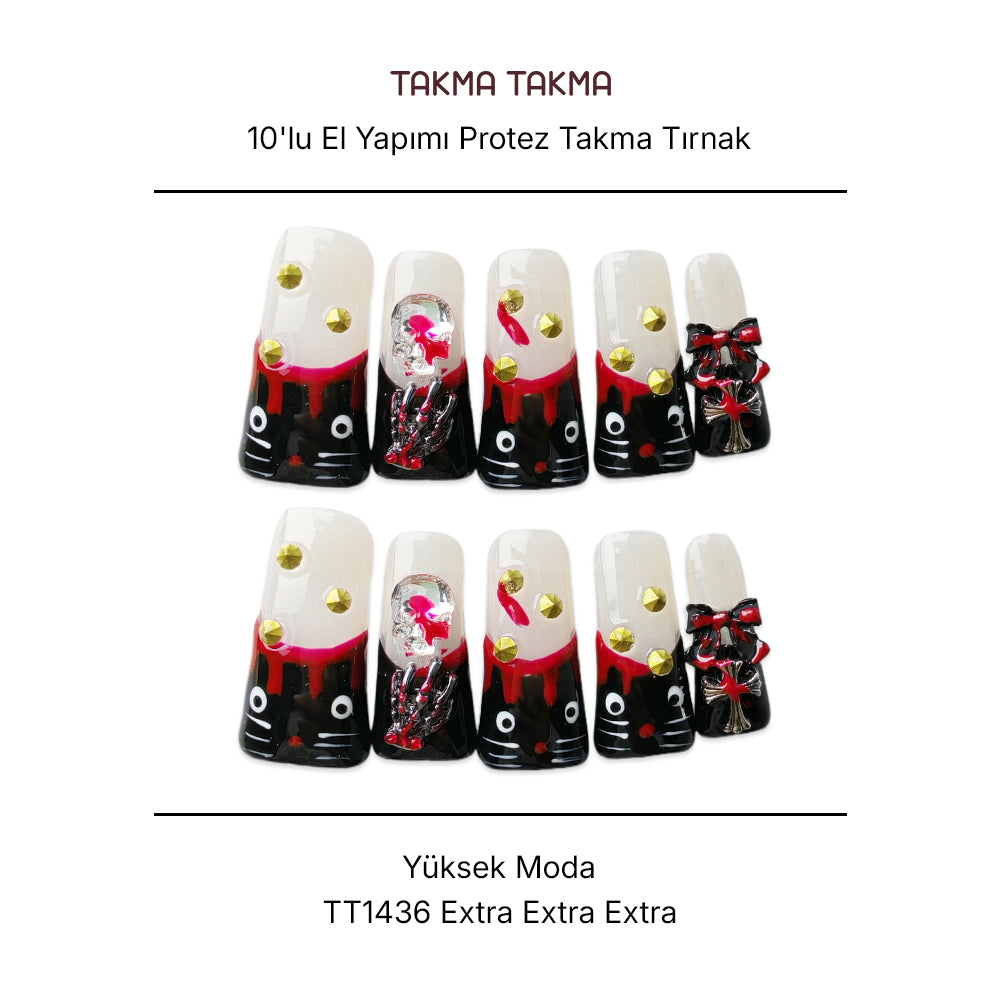 Tekrar Kullanılabilir El Yapımı Protez Takma Tırnak TT1436 Boyanmış Geceler 10'lu