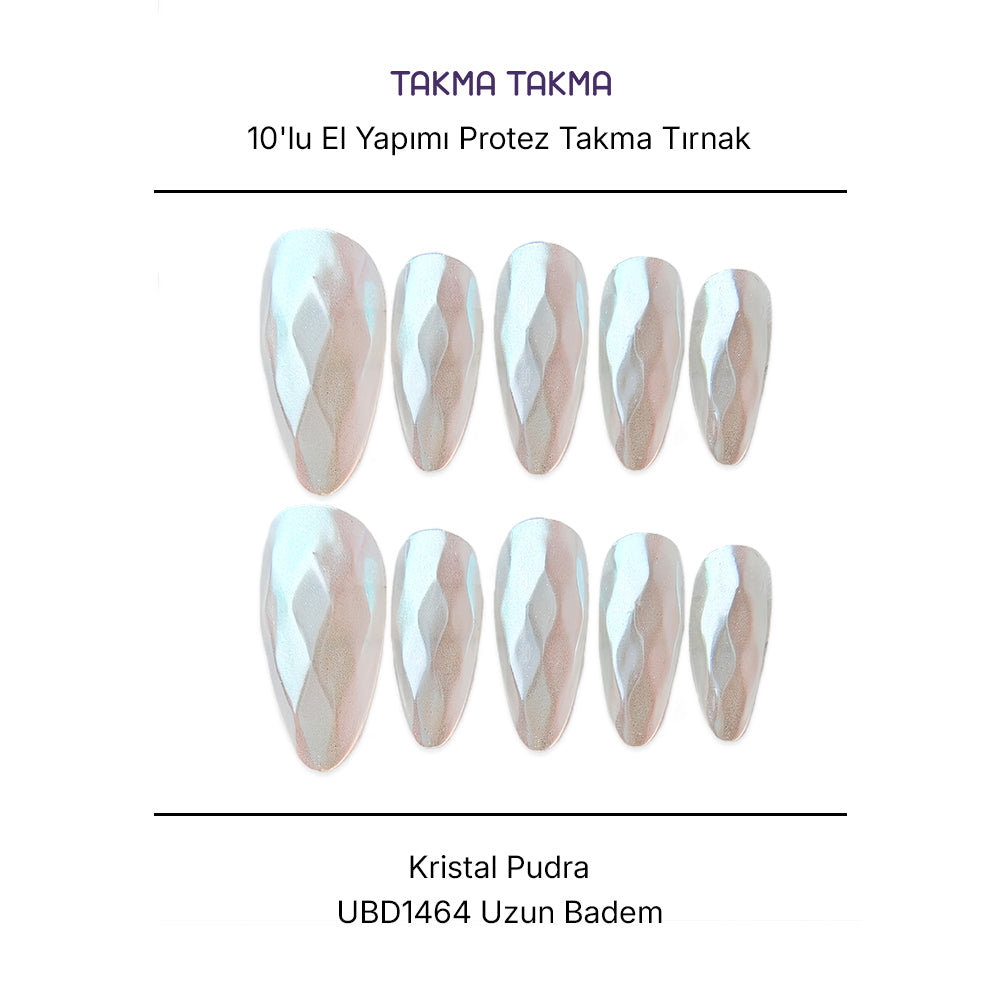 Tekrar Kullanılabilir El Yapımı Protez Takma Tırnak UBD1464 - Kristal Pudra - 10'lu