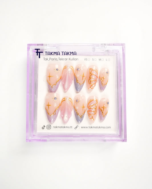 10'lu Ten Uzun Badem UBD1526 Tekrar Kullanılabilir El Yapımı Protez Takma Tırnak