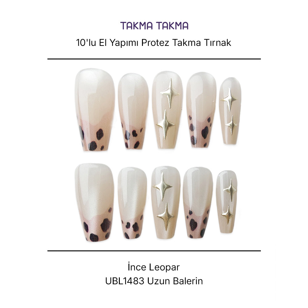 10'lu Ten Rengi Uzun Balerin UBL1483 Tekrar Kullanılabilir El Yapımı Protez Takma Tırnak