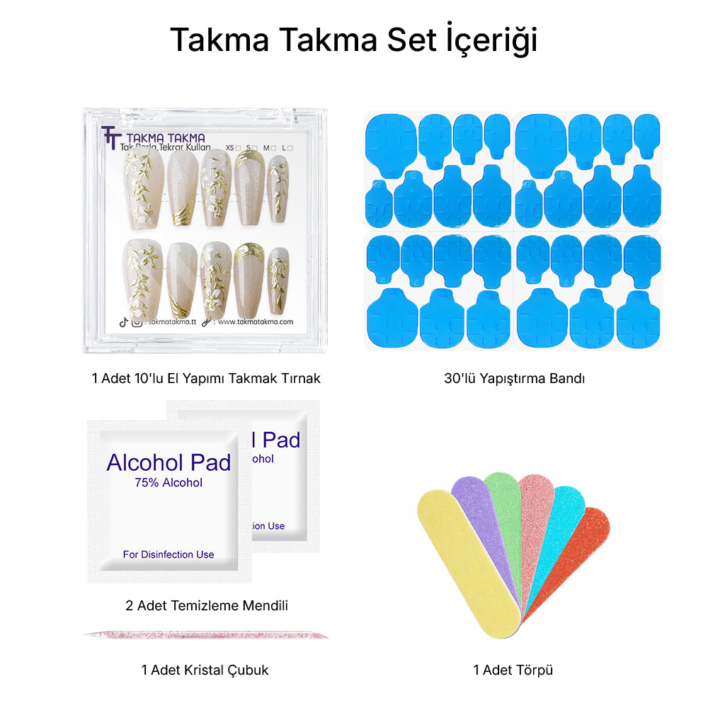 10'lu Ten Rengi Uzun Balerin UBL1484 Tekrar Kullanılabilir El Yapımı Protez Takma Tırnak