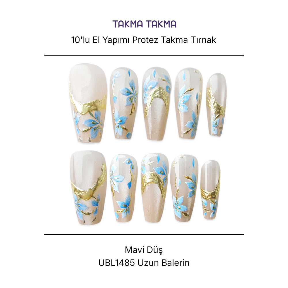 10'lu Ten Rengi Uzun Balerin UBL1485 Tekrar Kullanılabilir El Yapımı Protez Takma Tırnak