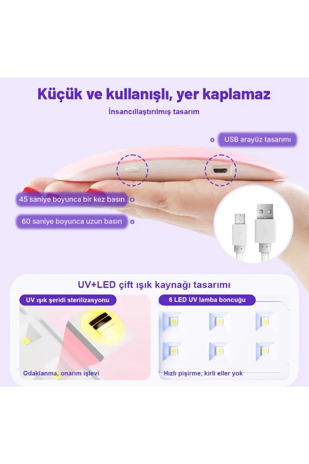 UV Lamba Taşınabilir Tırnak Kurutma Makinesi (Jel ile Kullanılmalı) TTLAMB01 Takma Takma