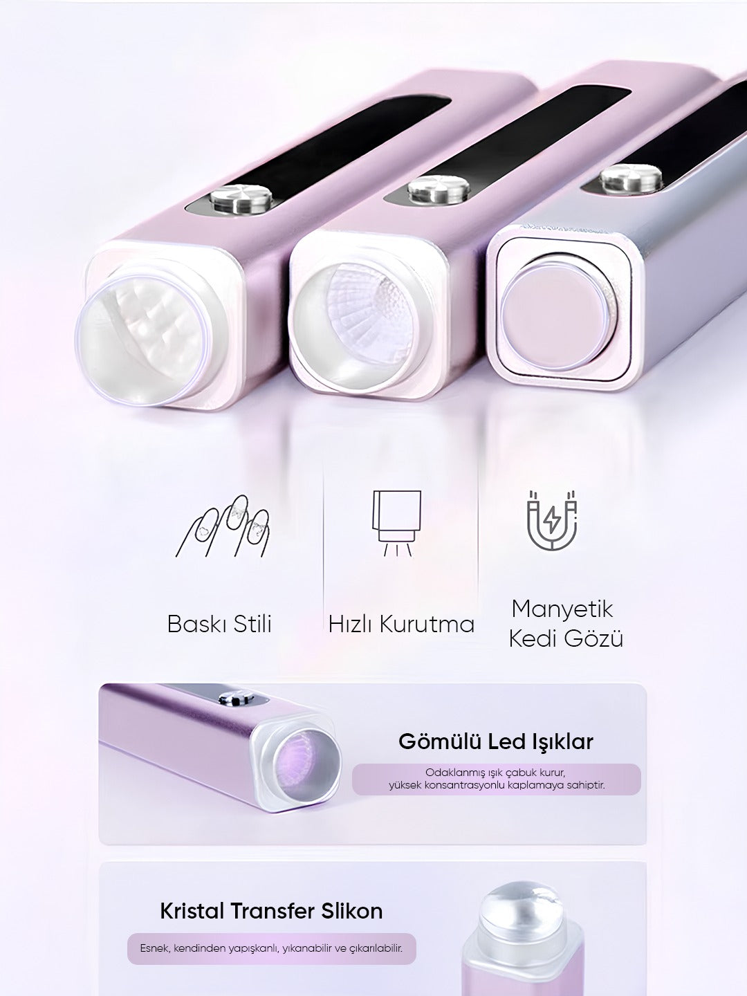 UVKCM Taşınabilir Güçlü Kalıcı Oje ve Protez Tırnak Kurutma Mini UV Type-C Şarjlı, Takma Takma
