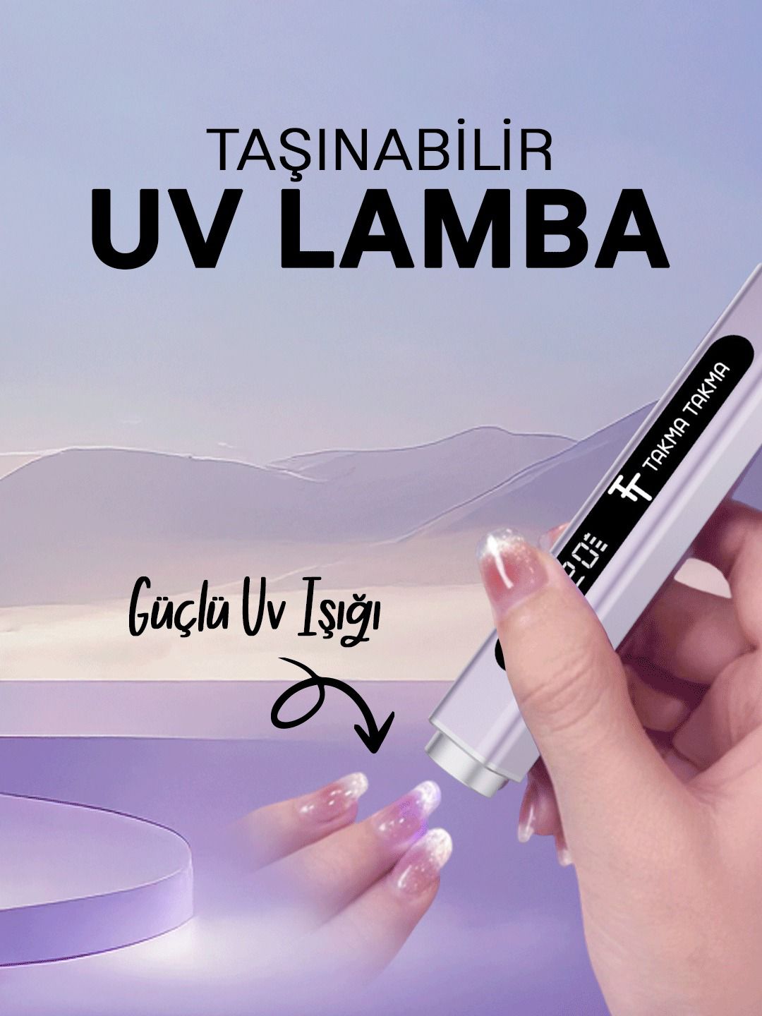 UVKCM Taşınabilir Güçlü Kalıcı Oje ve Protez Tırnak Kurutma Mini UV Type-C Şarjlı, Takma Takma