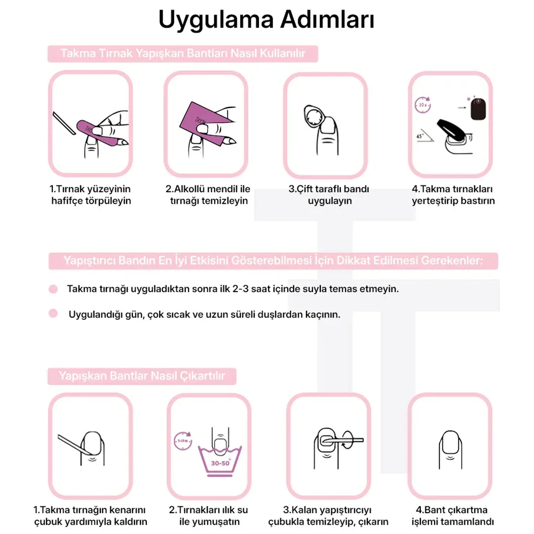 TT0638 - - 10'lu Tekrar Kullanılabilir El Yapımı Protez Takma Tırnak