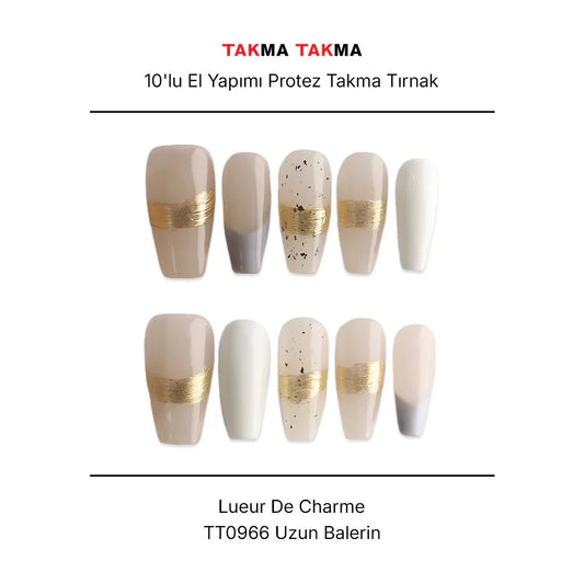 10'lu Ten Rengi Uzun Balerin TT0966 Tekrar Kullanılabilir El Yapımı Protez Takma Tırnak