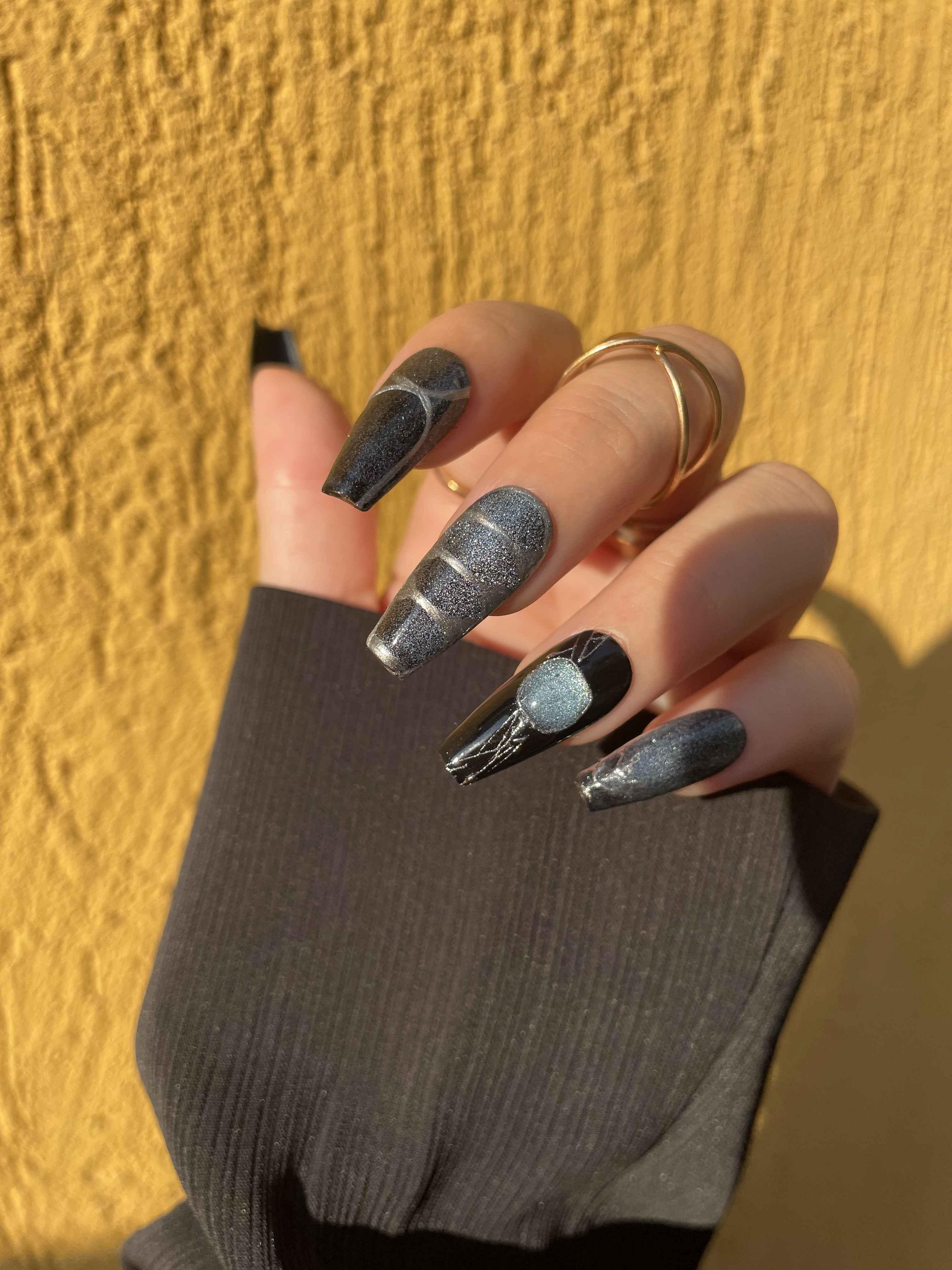 10'lu Siyah Uzun Balerin TT0957 Tekrar Kullanılabilir El Yapımı Protez Takma Tırnak