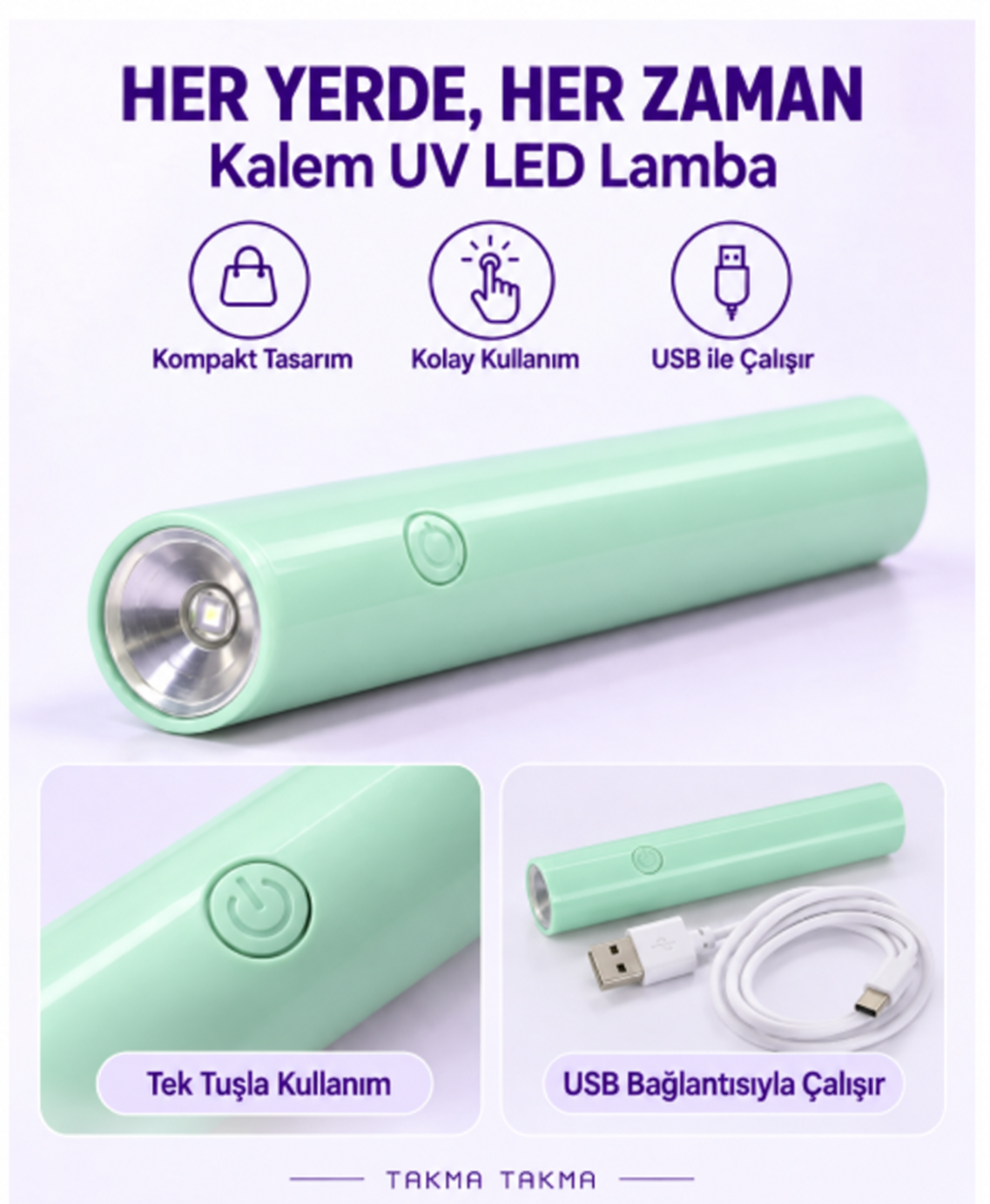 UV LED Tırnak Kurutucu USB Kablolu Type-C Mini Kalem Lamba C20 Model YTLAMBKL003