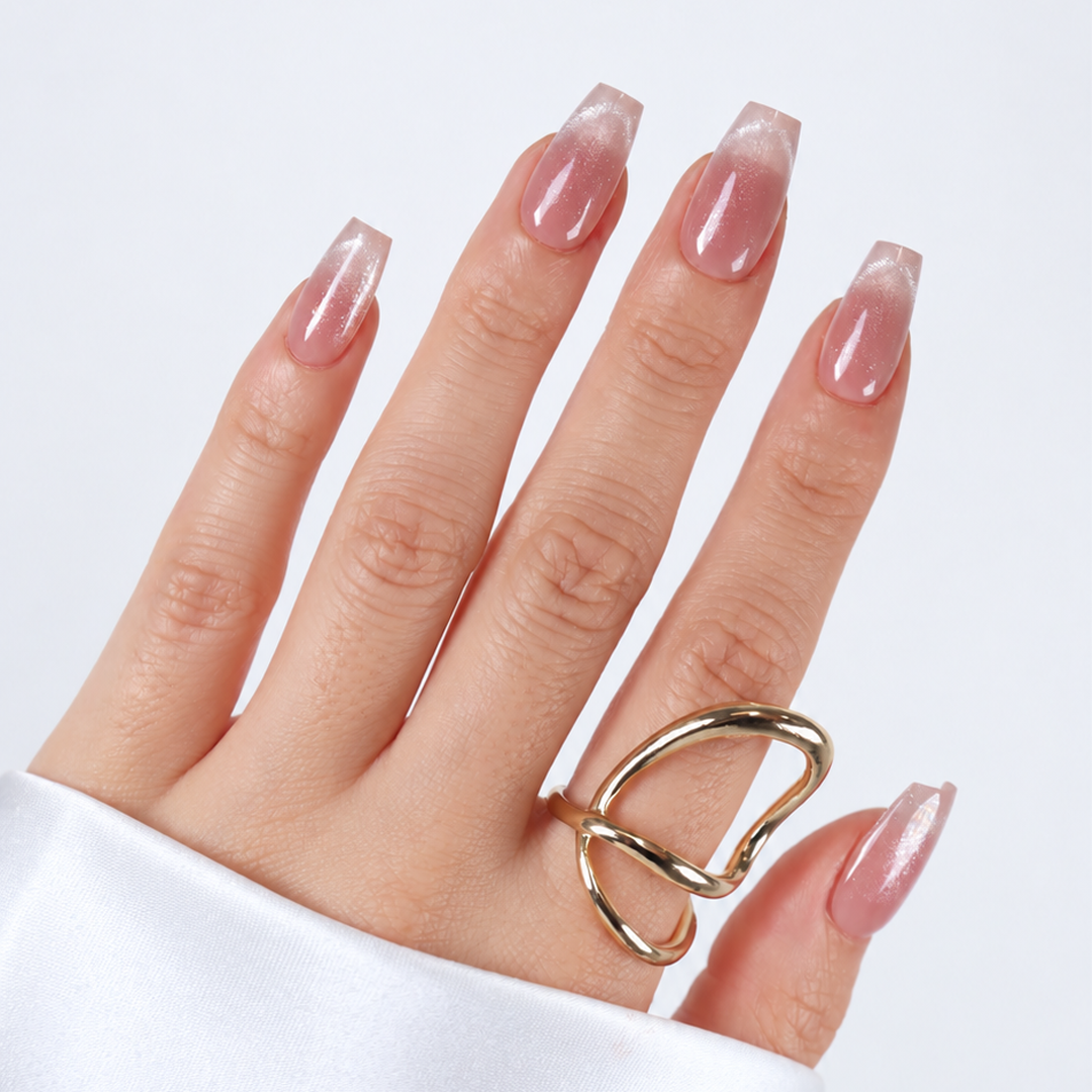 Cat Eye Kısa Balerin El Yapımı Jel Takma Tırnak TT0592