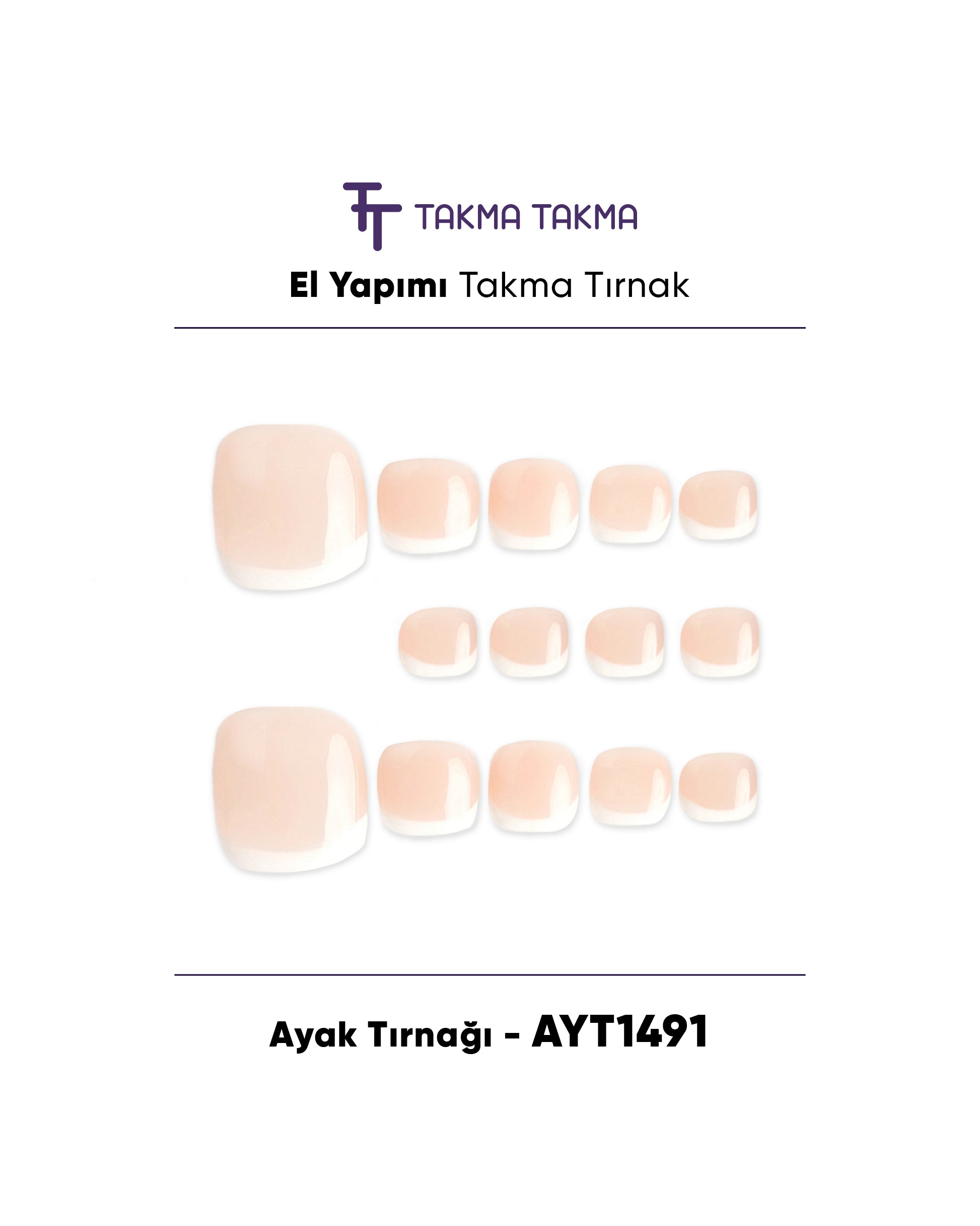 10'lu Ten Rengi Ayak Tırnağ AYT1491 Tekrar Kullanılabilir El Yapımı Protez Takma Tırnak Takma Takma