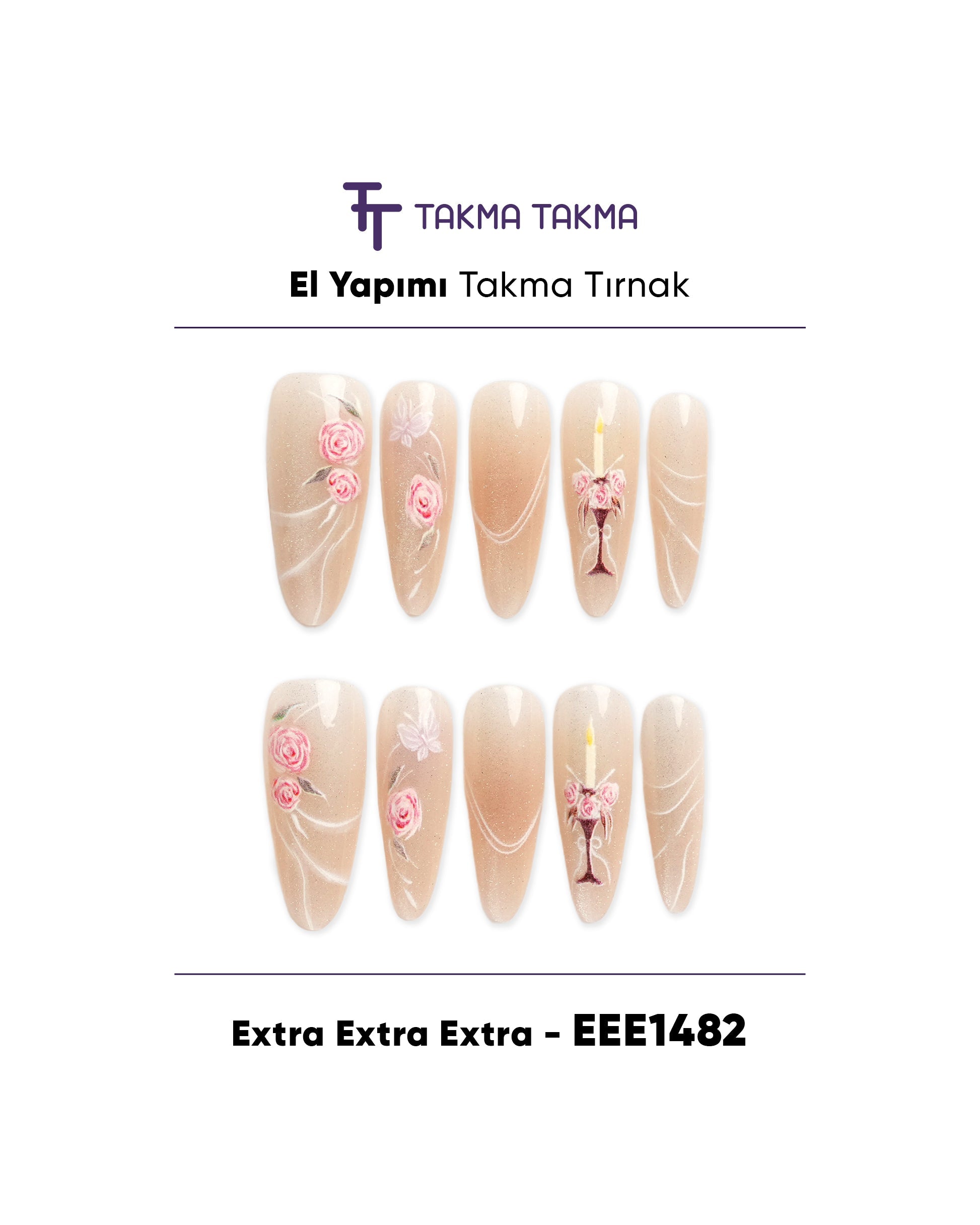 10'lu Ten Rengi Extra EEE1482 Tekrar Kullanılabilir El Yapımı Protez Takma Tırnak Takma Takma