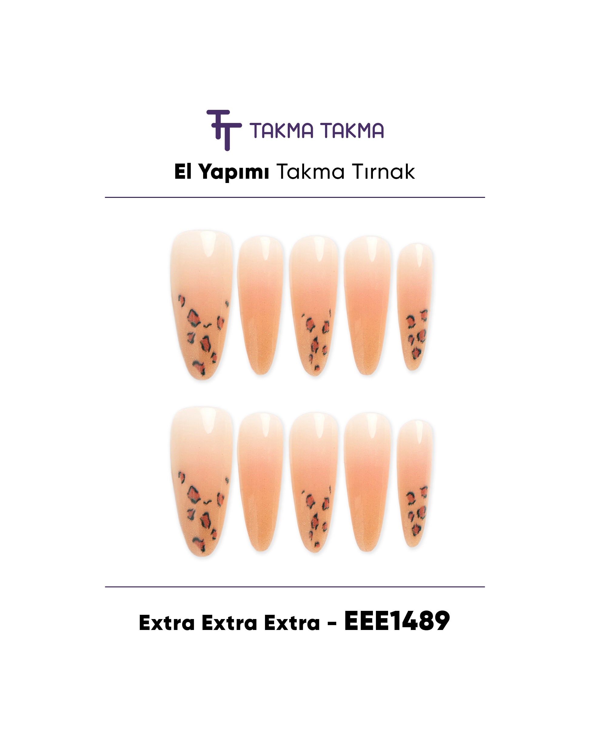 10'lu Ten Rengi  Extra Extra Extra EEE1489 Tekrar Kullanılabilir El Yapımı Protez Takma Tırnak Takma Takma