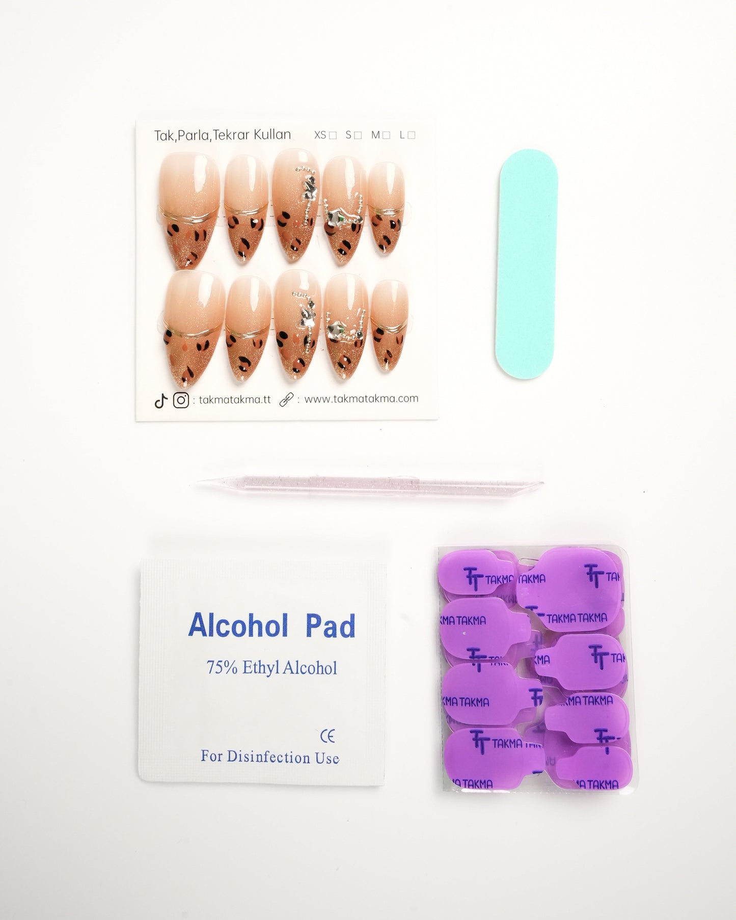 10'lu Ten Uzun Badem TT1132 Tekrar Kullanılabilir El Yapımı Protez Takma Tırnak