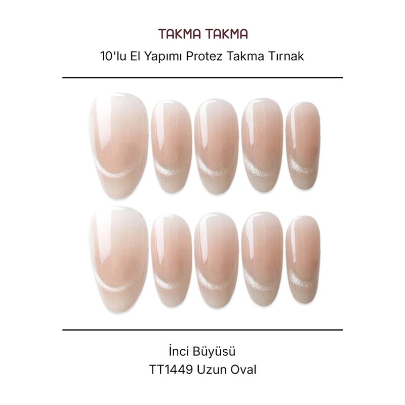 10'lu Ten Rengi Uzun Oval TT1449 Tekrar Kullanılabilir El Yapımı Protez Takma Tırnak