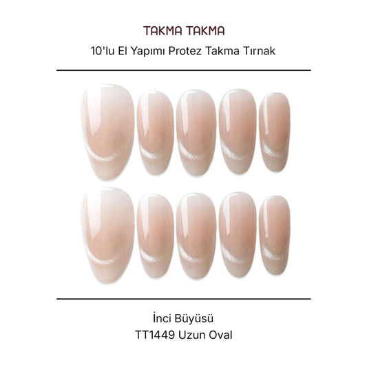 10'lu Ten Rengi Uzun Oval TT1449 Tekrar Kullanılabilir El Yapımı Protez Takma Tırnak