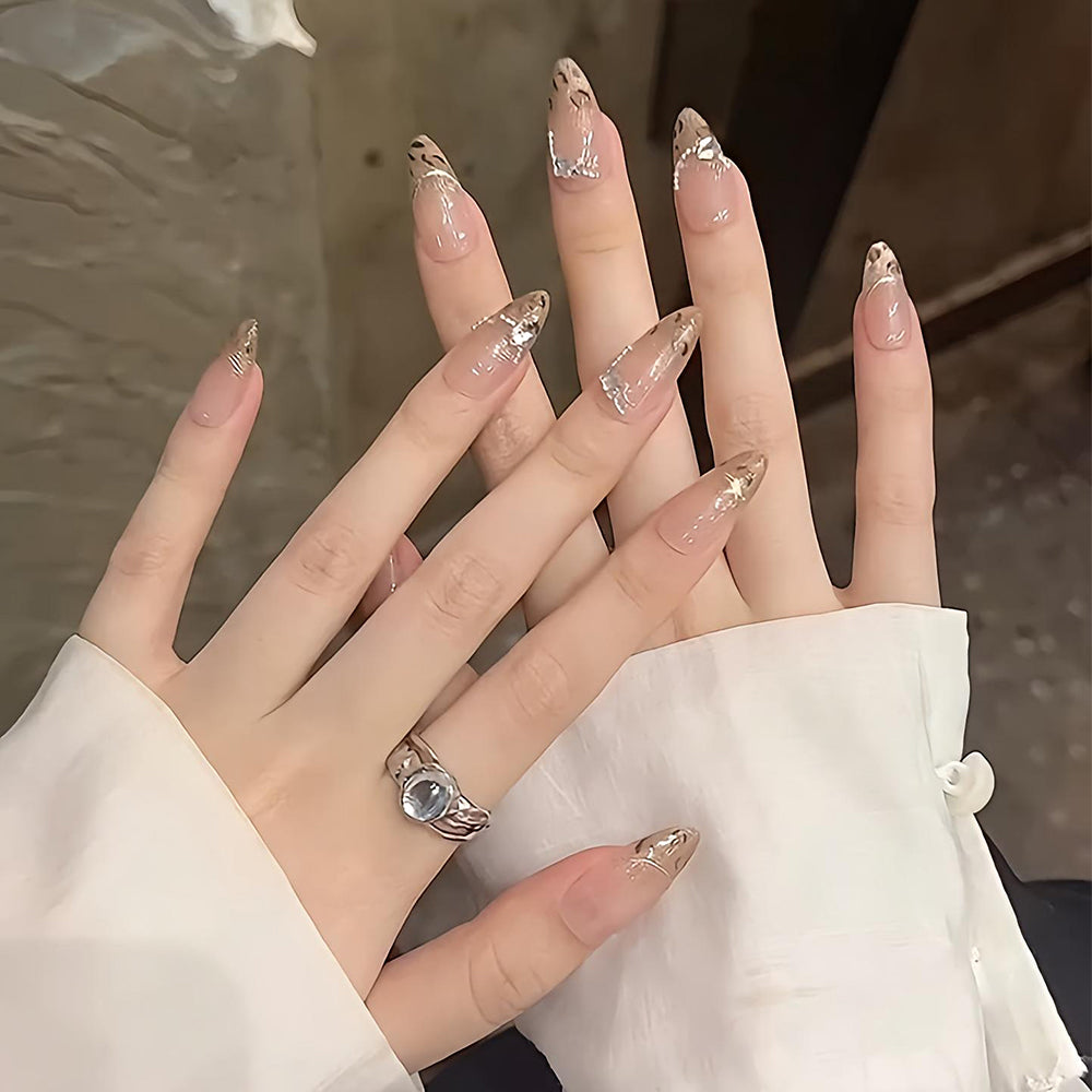 10'lu Ten Uzun Badem TT1132 Tekrar Kullanılabilir El Yapımı Protez Takma Tırnak