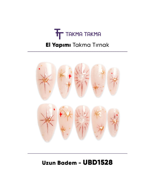 10'lu Ten Uzun Badem UBD1528 Tekrar Kullanılabilir El Yapımı Protez Takma Tırnak