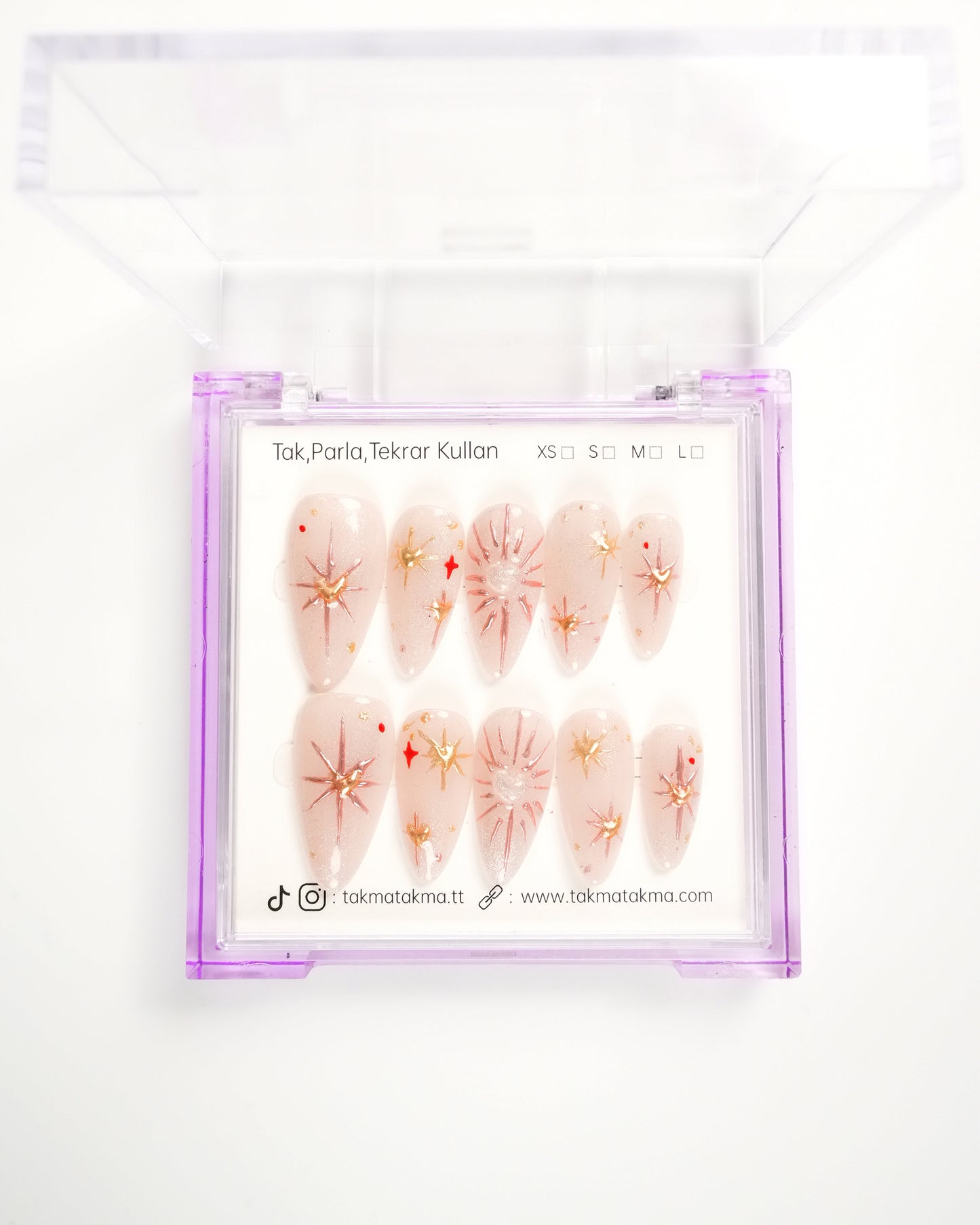 10'lu Ten Uzun Badem UBD1528 Tekrar Kullanılabilir El Yapımı Protez Takma Tırnak