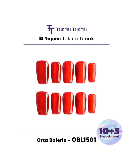 15'li Bordo Orta Balerin OBL1501 Tekrar Kullanılabilir El Yapımı Protez Takma Tırnak