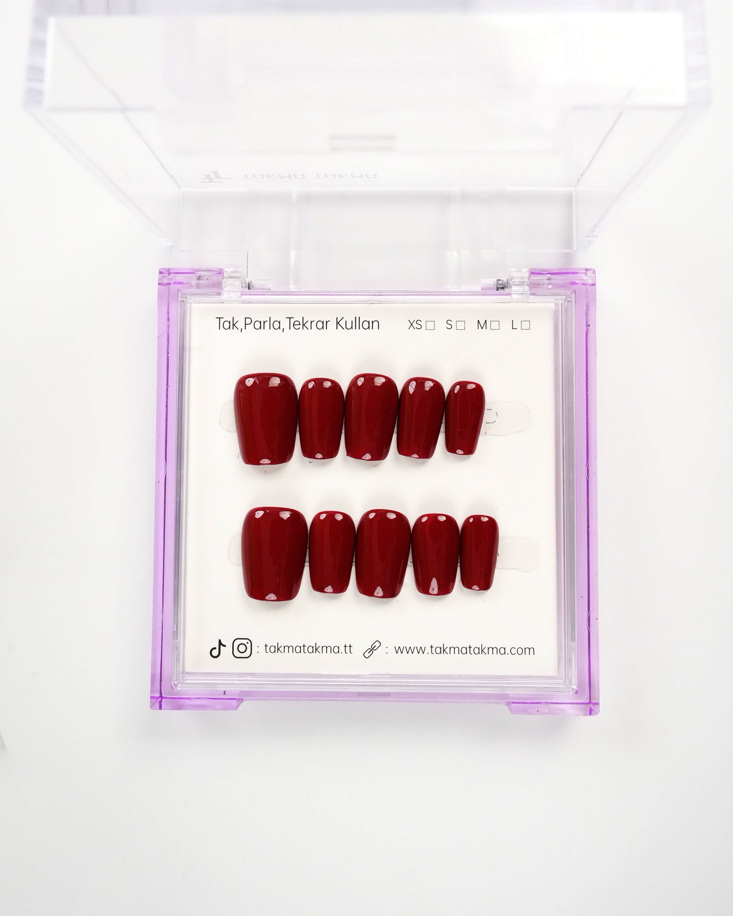 15'li Kırmızı Kısa Balerin KBL1468 Tekrar Kullanılabilir El Yapımı Protez Takma Tırnak