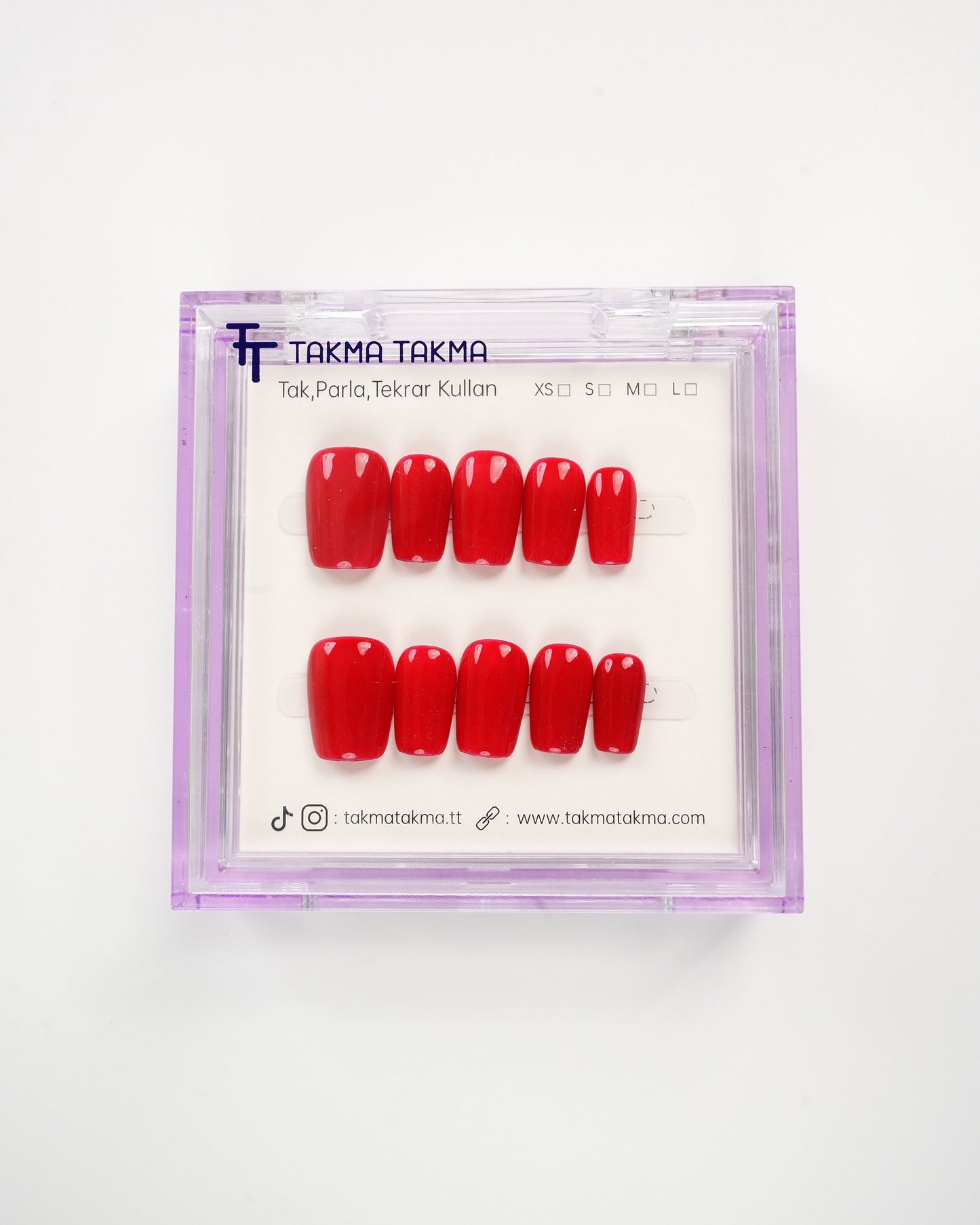 15'li Kırmızı Kısa Balerin KBL1469 Tekrar Kullanılabilir El Yapımı Protez Takma Tırnak