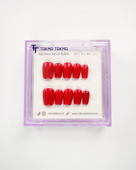 15'li Kırmızı Kısa Balerin KBL1469 Tekrar Kullanılabilir El Yapımı Protez Takma Tırnak