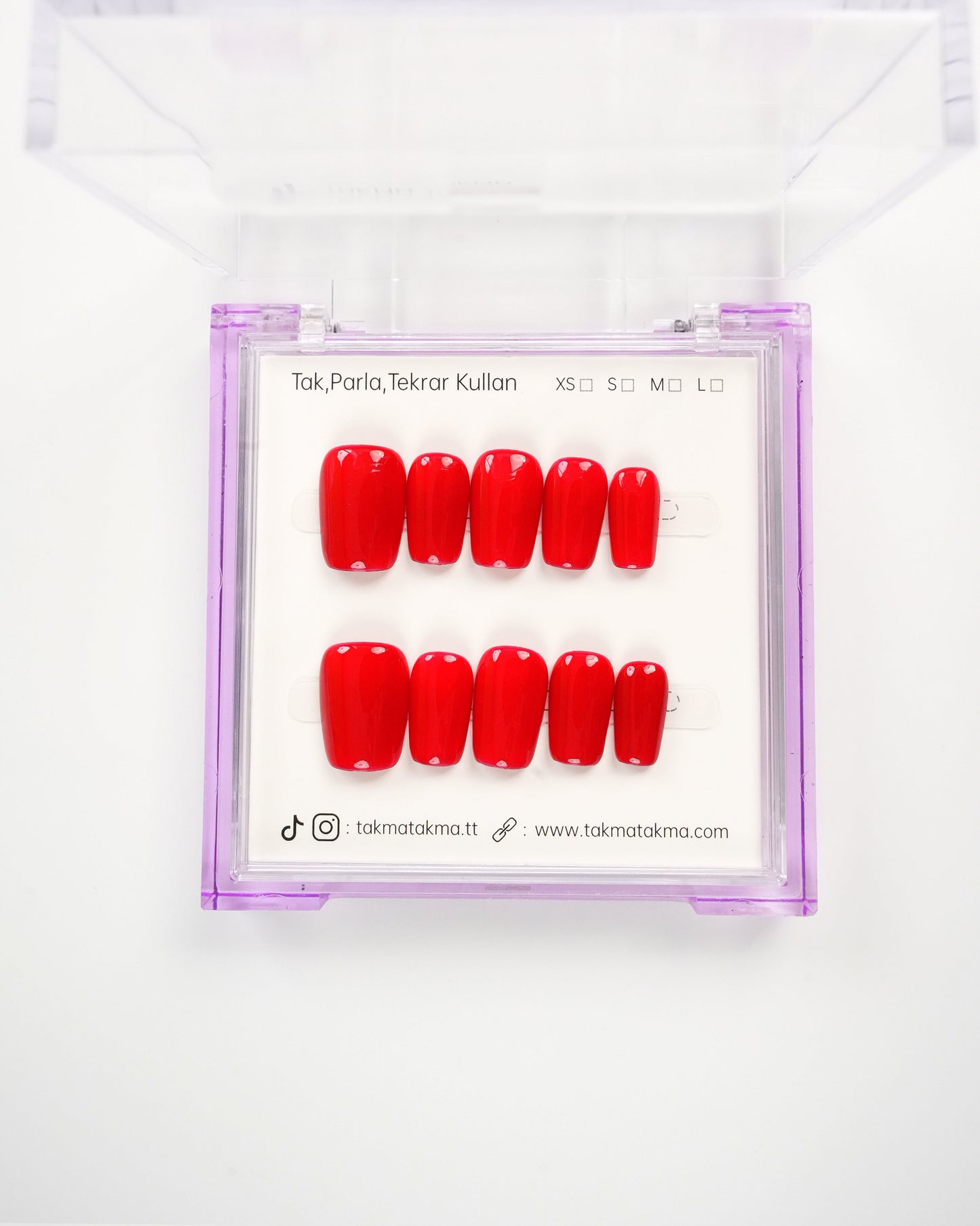 15'li Kırmızı Kısa Balerin KBL1469 Tekrar Kullanılabilir El Yapımı Protez Takma Tırnak