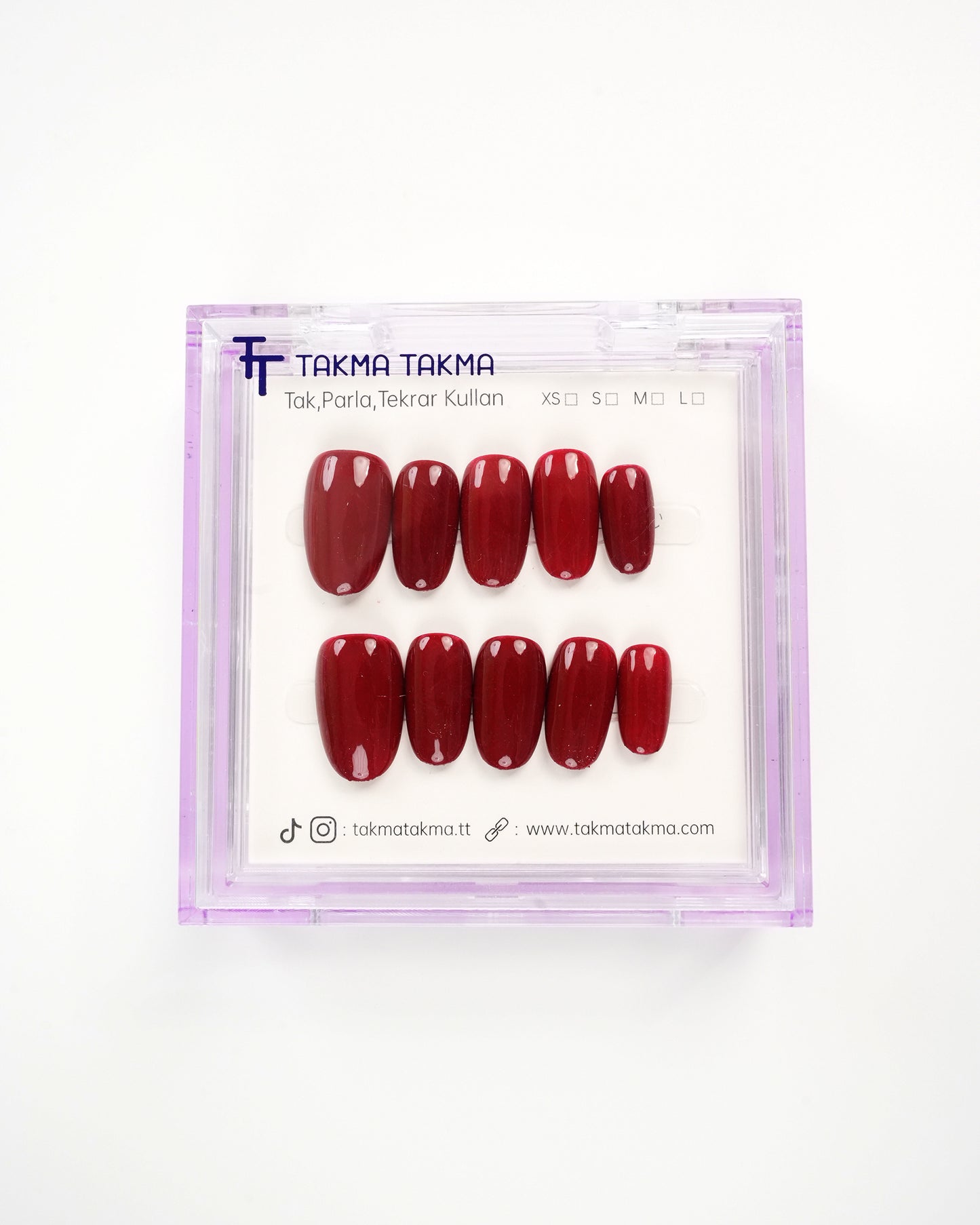 15'li Kırmızı Kısa Oval KOV1560 Tekrar Kullanılabilir El Yapımı Protez Takma Tırnak