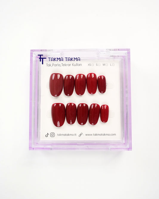 15'li Kırmızı Kısa Oval KOV1560 Tekrar Kullanılabilir El Yapımı Protez Takma Tırnak