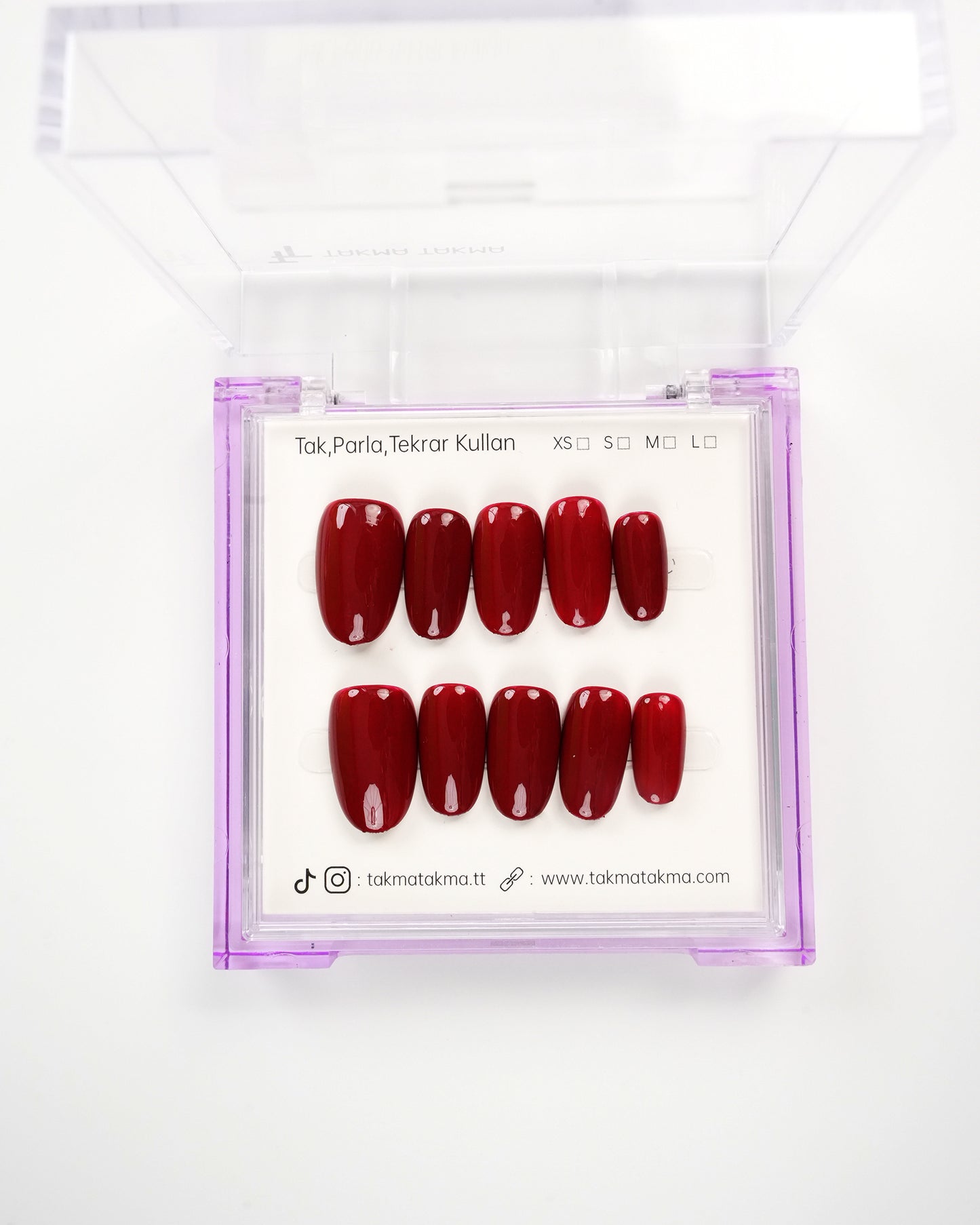 15'li Kırmızı Kısa Oval KOV1560 Tekrar Kullanılabilir El Yapımı Protez Takma Tırnak