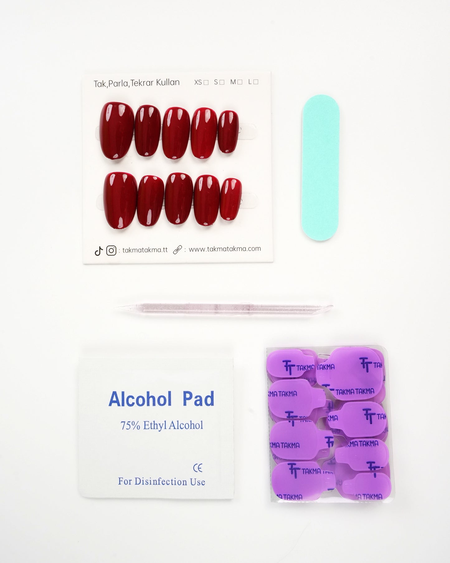 15'li Kırmızı Kısa Oval KOV1560 Tekrar Kullanılabilir El Yapımı Protez Takma Tırnak