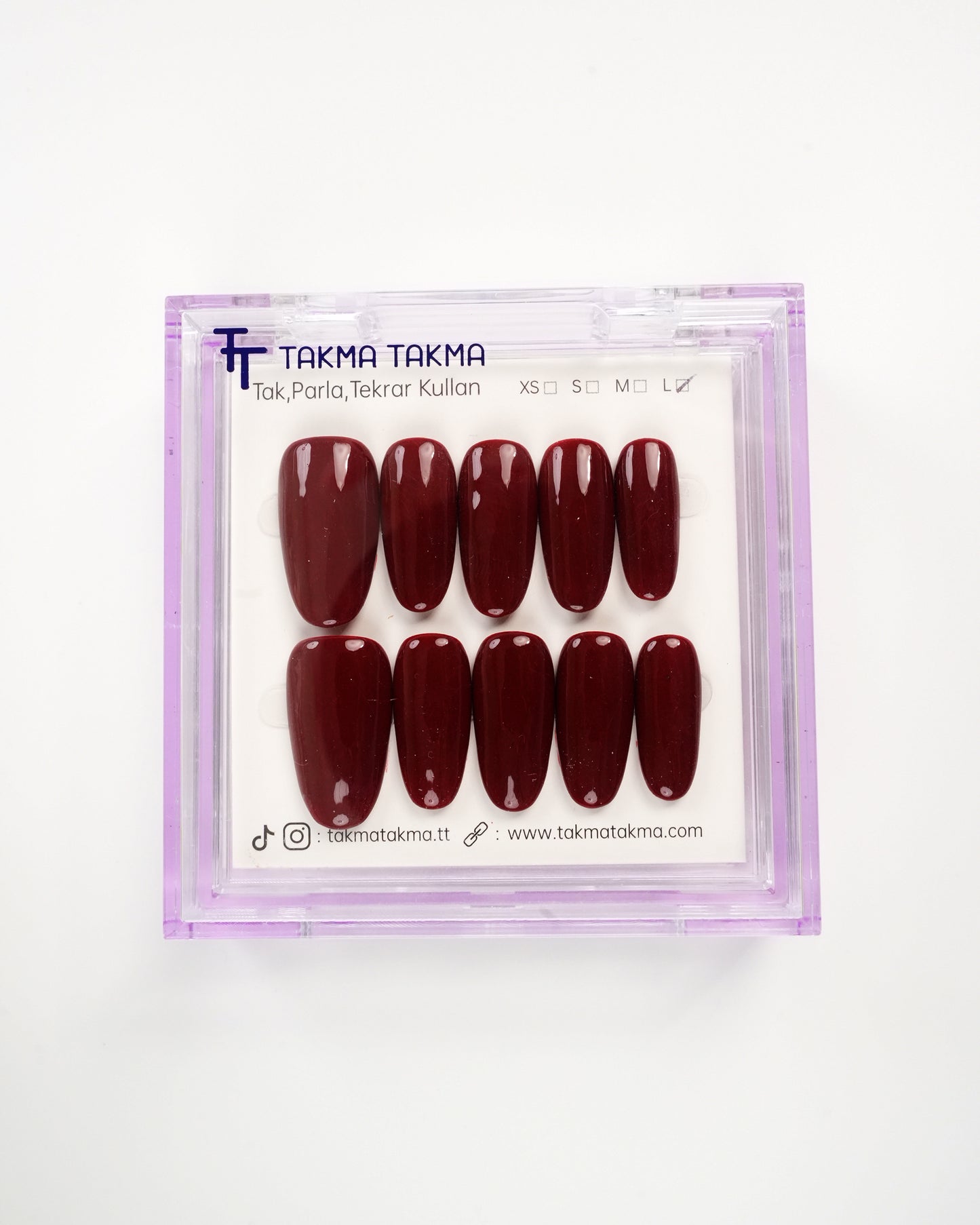 15'li Kırmızı Oval TT0559 Tekrar Kullanılabilir El Yapımı Protez Takma Tırnak