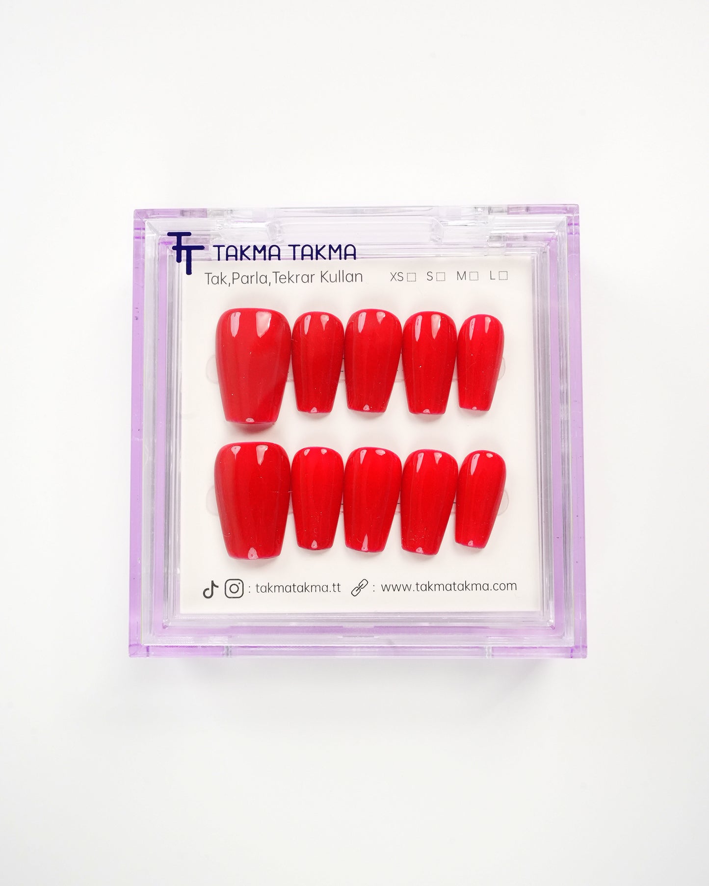 15'li Kırmızı Orta Balerin TT1418 Tekrar Kullanılabilir El Yapımı Protez Takma Tırnak