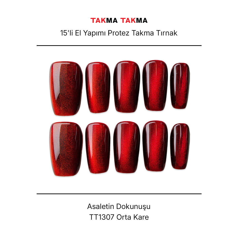 15'li Pembe Orta Kare TT1306 Tekrar Kullanılabilir El Yapımı Protez Takma Tırnak